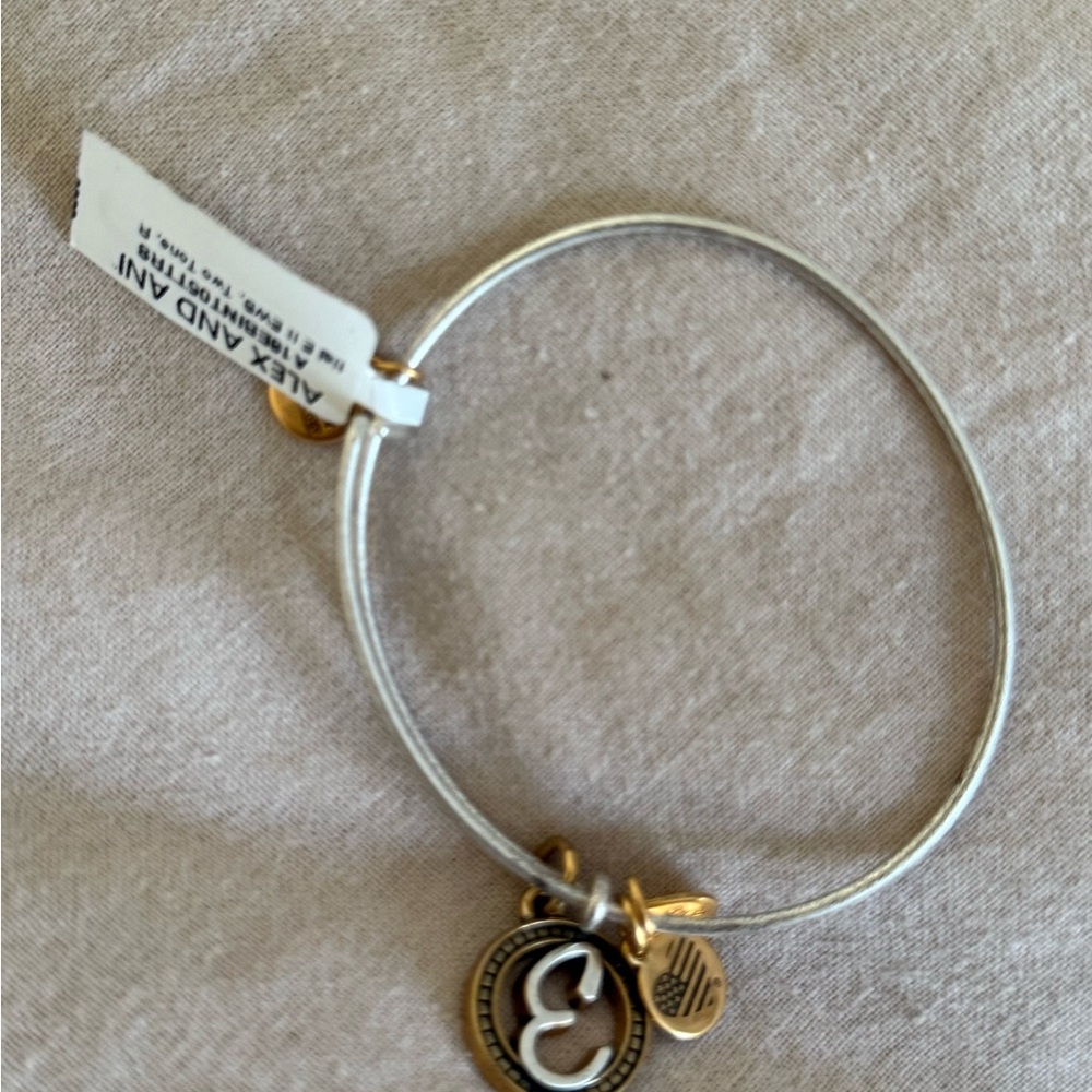 NWT Alex and Ani Silver and Gold Charm initial E Bracelet